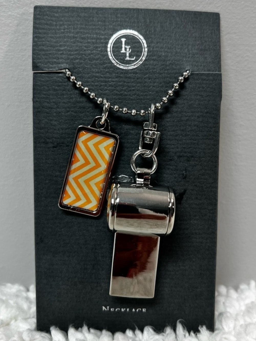 Lucy Lu Stainless Steel Chevron Pattern Safety Whistle & Necklace Pendant